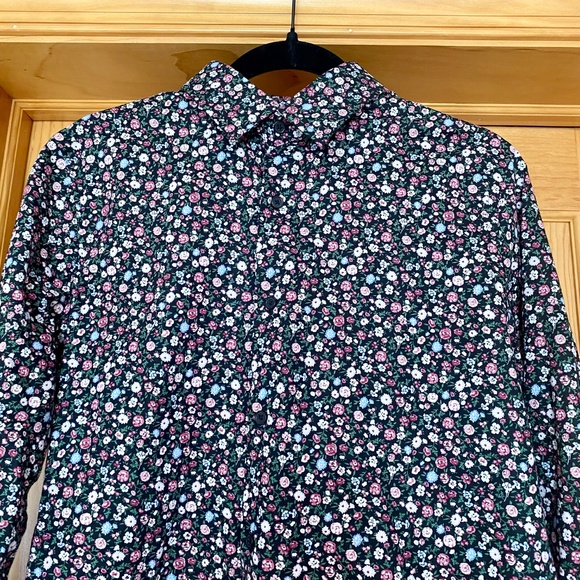 Express Dark Floral Shirtdress Extra Slim Long Sleeve Medium Ditsy Button Down - Picture 7 of 7
